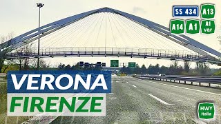 Percorso MultiStradale  VERONA  FIRENZE  Transpolesana  A13  A14  A1  Variante di Valico [upl. by Moselle687]