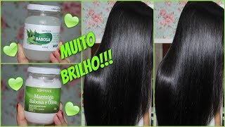 Muito Brilho Cabelo Sedoso e Desmaiado MÁSCARA BABOSA E OLIVA  SUMO DE BABOSA SOFTHAIR [upl. by Marsden]