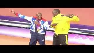 Usain Bolt and Mo Farah trade Olympics celebrations [upl. by Idell]