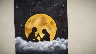 Moon Light Couple Painting  Romantic couple Painting Acrylic Painting for beginners Step by Step [upl. by Otrebliw]