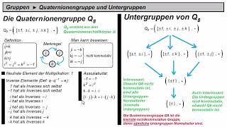 Gruppen ►Quaternionengruppe Q8 ► Gruppenaxiome Untergruppen und Normalteiler [upl. by Crispin983]