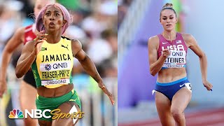 Abby Steiner duels FraserPryce in epic womens 200m semifinal at Worlds  NBC Sports [upl. by Ynna435]