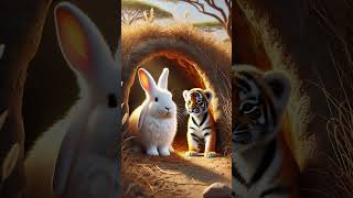 🐰Cute rabbit rescues the poor baby tiger rabbit cat kittten funny ai [upl. by Elke507]