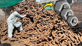 Ship Anchor Chain Mass Forging Process To Make Super Large Hex Nut in Local Factory [upl. by Aeneas]