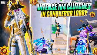 pure intense 1v4 clutches💥in conqueror lobby  bgmi new 34 update 🥰  Bgmi [upl. by Ahgem791]