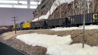 Heavy coal drag up the mountain on the Allagash Rwy With pushers [upl. by Granese]