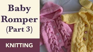 How to Knit Baby Romper  No Raglan Line Size 49 Months w Hood amp Fur Pom Part 33 [upl. by Zoller]