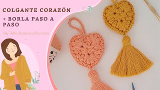 COLGANTE CORAZÓN a crochet  BORLA en hilo paso a paso ♥ [upl. by Coumas]