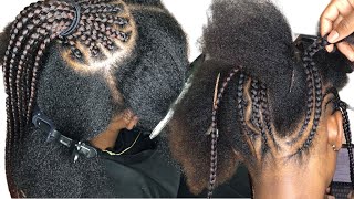 Braided Updo ponytail Tutorial nice and full on Natural hair  Summertime Go To Braids [upl. by Coney]