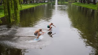 Professional Skimboarders Attempt to Cross 100ft Canal [upl. by Netty]