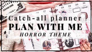 PLAN WITH ME  HORROR MOVIE THEMED HALLOWEEN SPREAD  HAPPY PLANNER CLASSIC [upl. by Asilana]