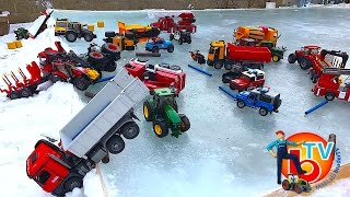 BRUDER TOYS 30 Cars Truck and Tractors mass accident on the ice [upl. by Krystal]