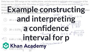 Example constructing and interpreting a confidence interval for p  AP Statistics  Khan Academy [upl. by Nhguaval130]