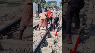 How railway tracks are straightened with levers and hand jogs train railway bangladeshrailway [upl. by Ajam]