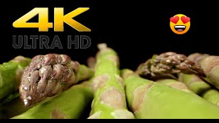 Green asparagus vegetable macro close up  4k video hdr [upl. by Herbert]