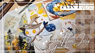 Autumnal Ghosts 🍁🍂  Painting  Fall Vibe  Art Vlog with HIMI Jelly Gouache [upl. by Eednarb]