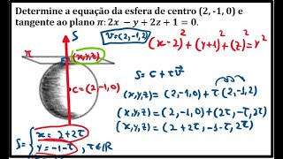 DETERMINAR A EQUAÇÃO DA ESFERA DE CENTRO C E TANGENTE AO PLANO TT NO PONTO [upl. by Laurinda556]