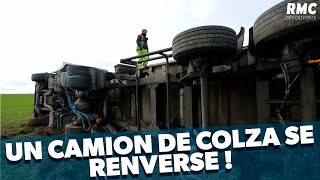 Un camion de colza couché sur la voie [upl. by Templia]