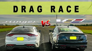 2022 Cadillac CT5V vs 2022 Kia Stinger GT shocking results Drag and Roll Race [upl. by Eyde]