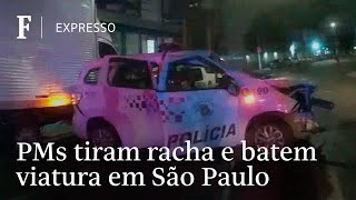 PM chama colega para racha e bate viatura em carro estacionado [upl. by Nyrmac]