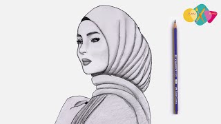 رسم بنات سهل جدا  رسم فتاة محجبة بالرصاص سهل جدا للمبتدئين  تعلم رسم فتاة محجبة بالرصاص [upl. by Costanza]