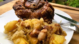 Haxe Sauerkraut und Kartoffeln mit Speck was richtig herzhaftes vom Grill [upl. by Asoj785]