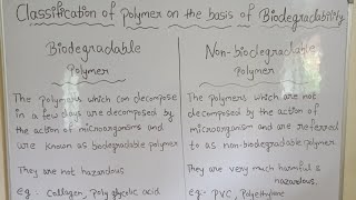 classification of polymer on the basis of biodegradability class 12 part 7 [upl. by Tellford]