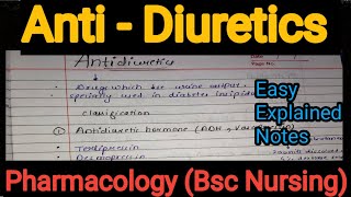 Notes Of Anti  Diuretics in Hindi in Pharmacology Bsc Nursing [upl. by O'Donnell]