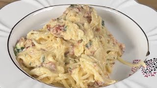 RECETA DE FIDEOS CREMOSOS CON TOCINO EN MENOS DE 15 MINUTOS [upl. by Kevyn258]