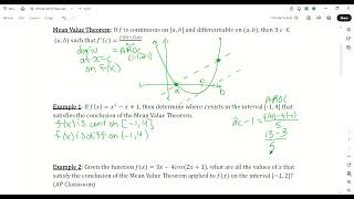 AP Calc AB 5 1 Mean Value Theorem [upl. by Aiyot136]