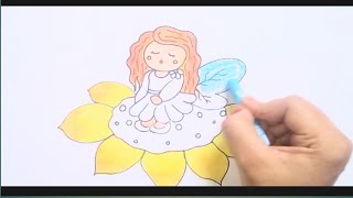 Easy drawing for kidsCute girl drawing and coloringbeautiful fairy painting [upl. by Maritsa]