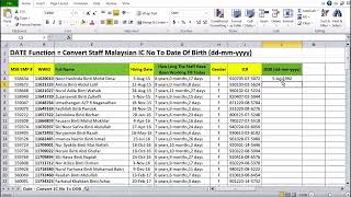 DATE Function  How To Convert Staff Malaysian IC No To Date Of Birth ddmmyyyy [upl. by Shelby]