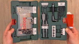 Unboxing BOSCH 41Piece VLine Drill Bit and Screwdriver Bit Set wAngle Driver  Bob The Tool Man [upl. by Ahsimed]