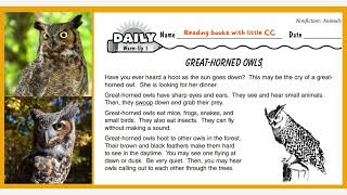 DAILY WARMUP READING 1  NONFICTION  GREAT HORNED OWLS  Read aloud by CC [upl. by Yvonne560]