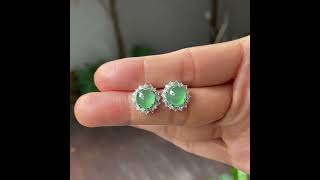 Icy Green Jade Cabochon Earrings NJE168 [upl. by Axia689]