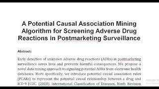 A Potential Causal Association Mining Algorithm for Screening Adverse Drug Reactions in Postmarketin [upl. by Snyder]