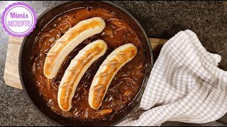 Bratwurst mit Zwiebelsauce ZwiebelBratenSauce Kalbsbratwurst Rezept  Schweizer Klassiker [upl. by Decker255]