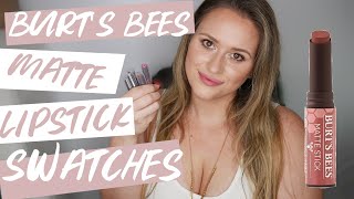 New Burts Bees Matte Stick Lipstick Swatches  Review [upl. by Ledniahs]