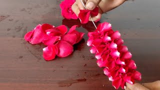 Rose petals garland making  red rose bridal veni  ரோஜா பூ கோர்ப்பது எப்படி  garland making [upl. by Halehs]