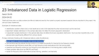 23 Imbalanced Data in Logistic Regression [upl. by Dlareme]