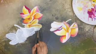 Painting frangipani flowers  easy frangipani acrylic painting  how to paint frangipani [upl. by Einnig]