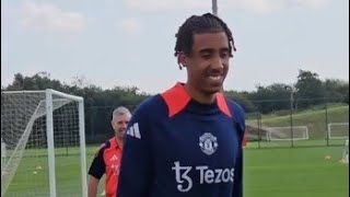 Leny Yoro first training at Man United 🔥 as he meets his new teammates Video [upl. by Winther]