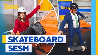 Today hosts try their hand at competitive skateboarding  Today Show Australia [upl. by Mickie]