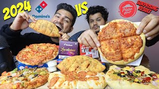 INDIAN DOMINOS vs PIZZA HUT CHEESY CHICKEN PEPPERONI PIZZA VEG SUPREME PIZZA GARLIC BREAD MUKBANG [upl. by Yanel]