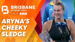 Sabalenka steals the show with hilarious runnersup speech  Brisbane International  WWOS [upl. by Tildy915]