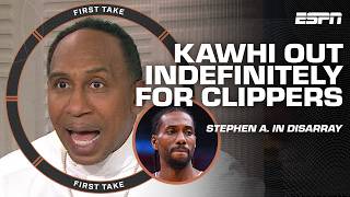 Stephen A has MIXED FEELINGS about Kawhi Leonard out indefinitely  First Take [upl. by Nnyledam]