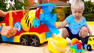 Learn construction vehicles for kids  A cement mixer at the sandpit [upl. by Idhem]