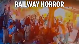 Horror moment ‘suicide bomb’ blast at packed train station in Pakistan kills at least 24 [upl. by Adnauqal]