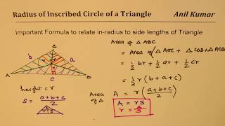 How is inradius Inscribed Circle radius related with area and side lengths of a triangle [upl. by Anehsat533]