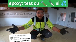 Pardoseala epoxidica Test cu ciocanul cutitul si test alunecare cand e uda podeaua Realion [upl. by Dugald783]